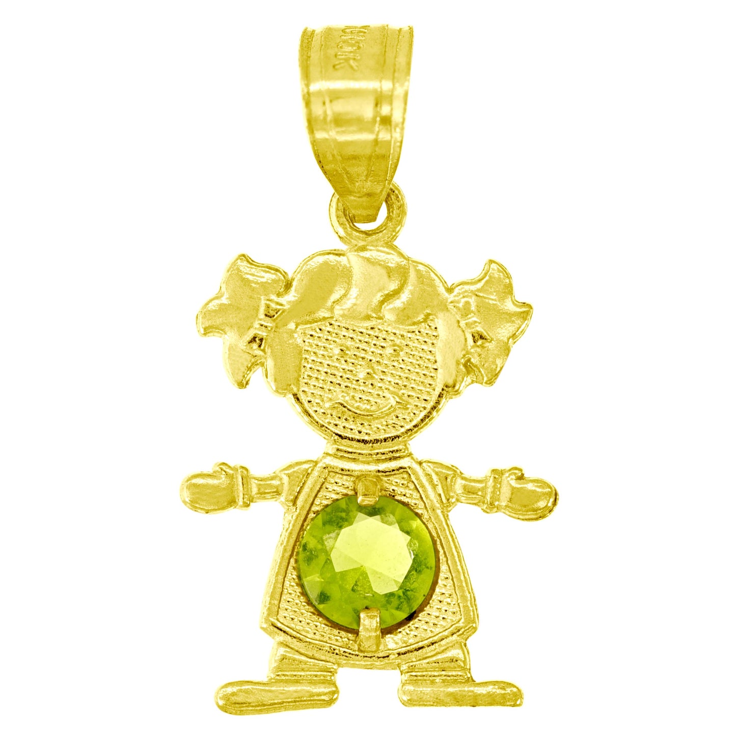 10k Yellow Gold Textured Baby Light Green Cubic Zirconia August Girl Charm Pendant