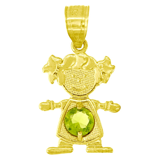 10k Yellow Gold Textured Baby Light Green Cubic Zirconia August Girl Charm Pendant