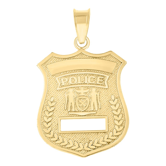 10k Yellow Gold Textured Unisex Police Badge Charm Pendant
