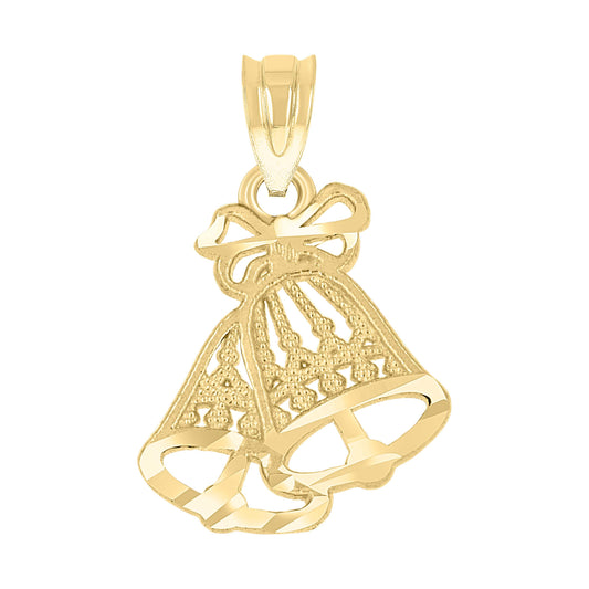 10k Yellow Gold Diamond Cut Womens Bells Luck Charm Pendant