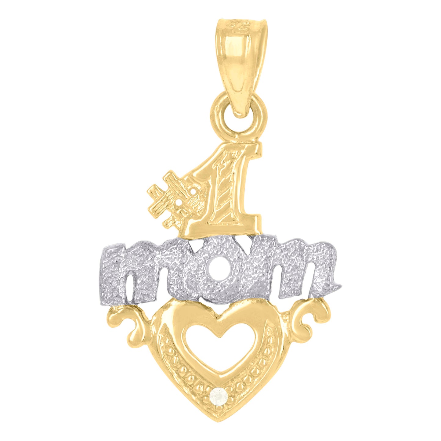 10k Two Tone Gold Womens Diamond Cut #1 Mom Heart Charm Pendant