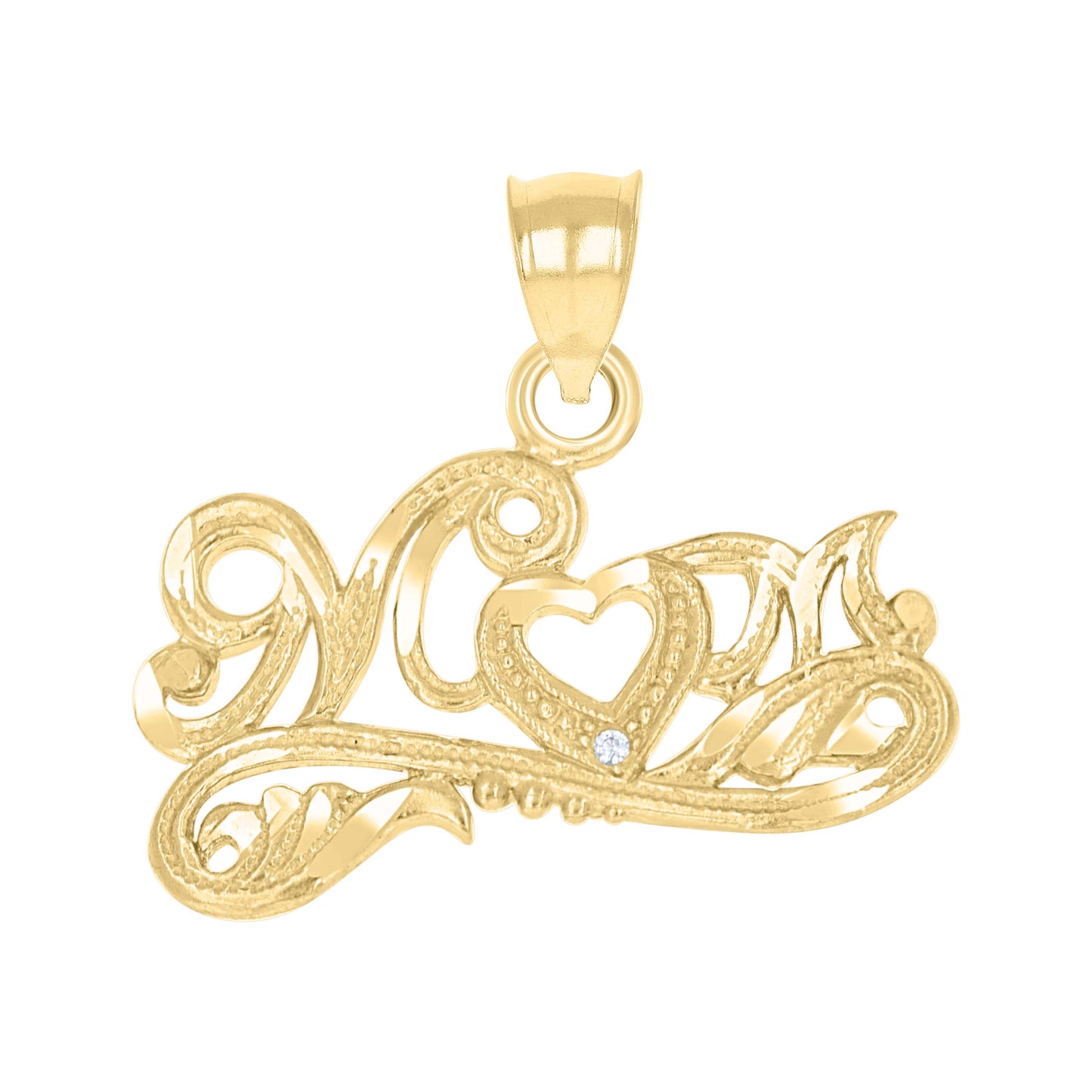 10k Two Tone Gold Womens Textured Mom Heart Charm Pendant