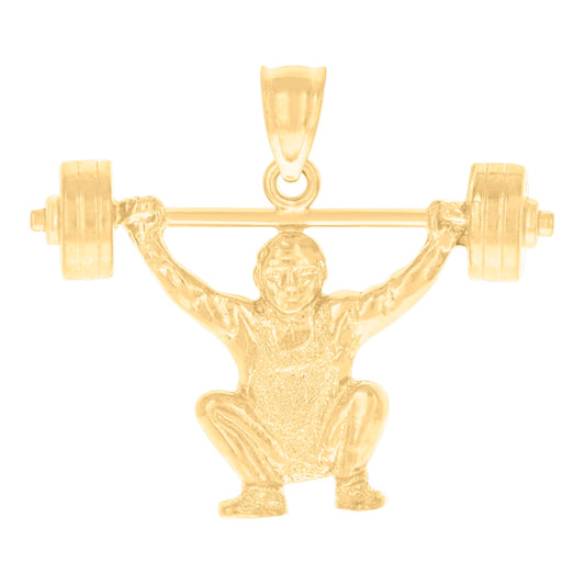 10k Yellow Gold Mens Weight Lifting Sports Charm Pendant