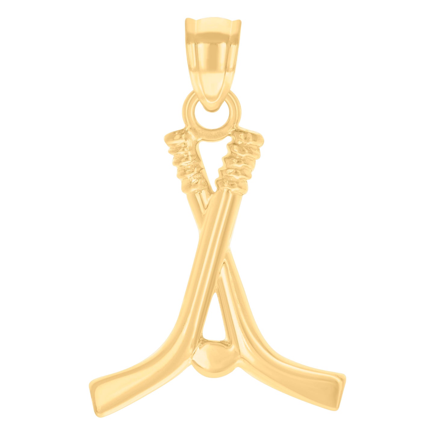 10k Yellow Gold Mens Hockey Sticks And Puck Sports Charm Pendant
