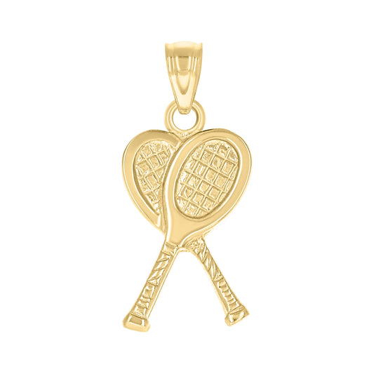 10k Yellow Gold Diamond Cut Unisex Tennis Racquets Sports Charm Pendant