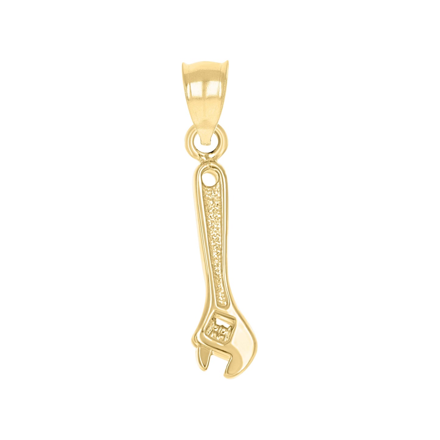 10k Yellow Gold Mens Textured Wrench Tool Charm Pendant