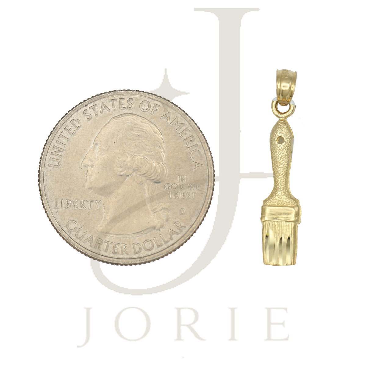 10k Yellow Gold Diamond Cut Textured Unisex Paint Brush Tools Charm Pendant