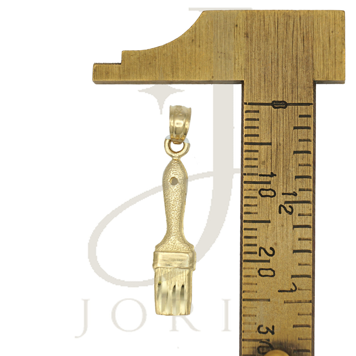 10k Yellow Gold Diamond Cut Textured Unisex Paint Brush Tools Charm Pendant
