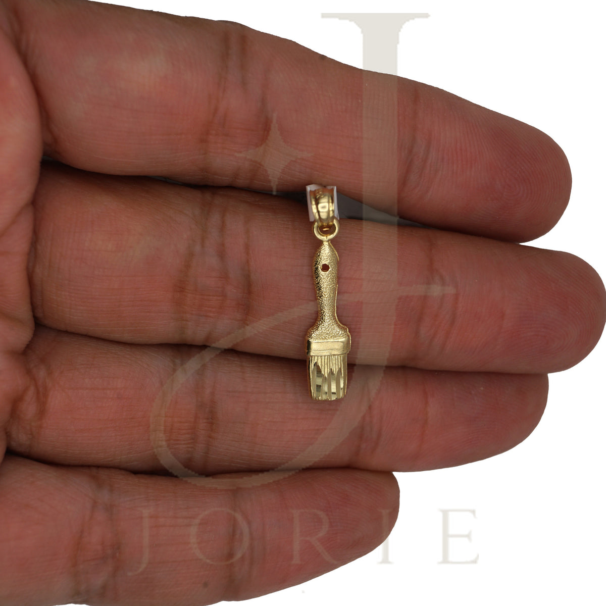 10k Yellow Gold Diamond Cut Textured Unisex Paint Brush Tools Charm Pendant
