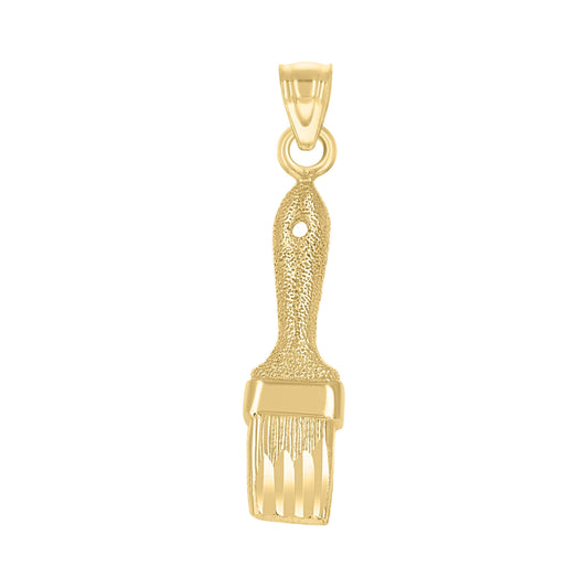 10k Yellow Gold Diamond Cut Textured Unisex Paint Brush Tools Charm Pendant