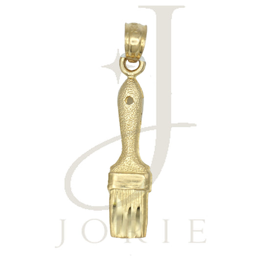 10k Yellow Gold Diamond Cut Textured Unisex Paint Brush Tools Charm Pendant