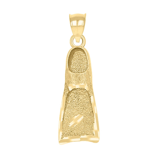 10k Yellow Gold Unisex Textured Swim Fins Charm Pendant