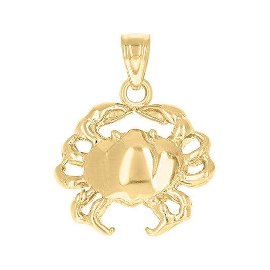 10k Yellow Gold Diamond Cut Unisex Crab Animal Charm Pendant