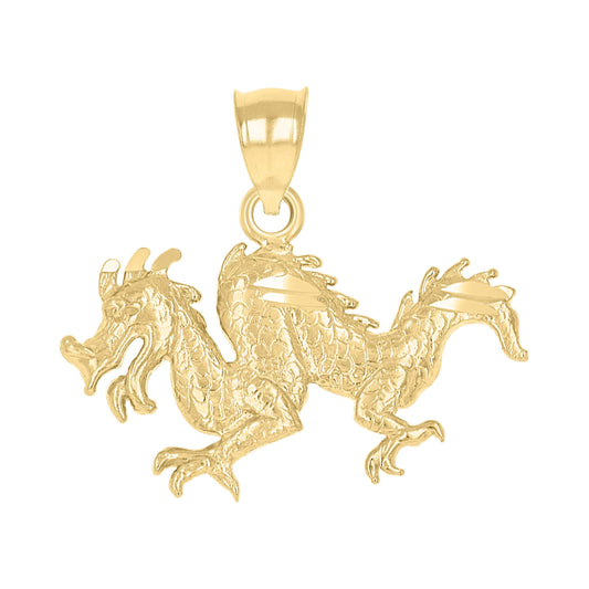 10k Yellow Gold Diamond Cut Unisex Dragon Animal Charm Pendant