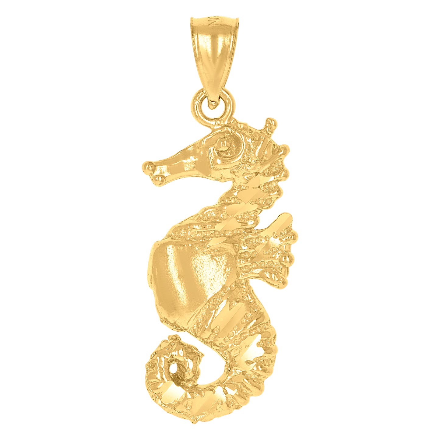 10k Yellow Gold Diamond Cut Unisex Sea Horse Animal Charm Pendant