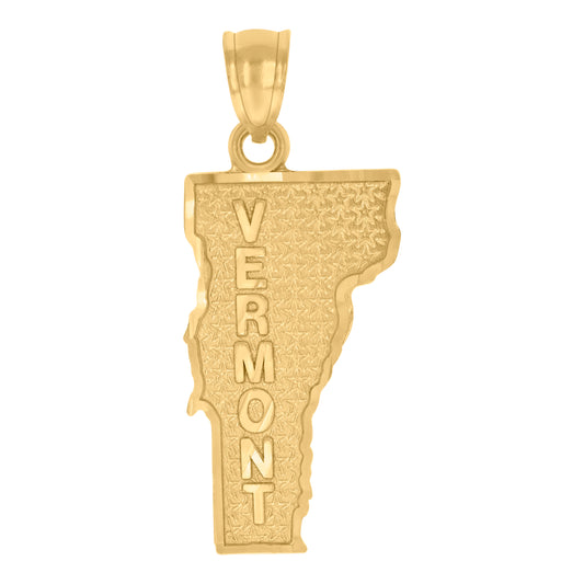 10k Yellow Gold Textured Unisex Vermont State Charm Pendant