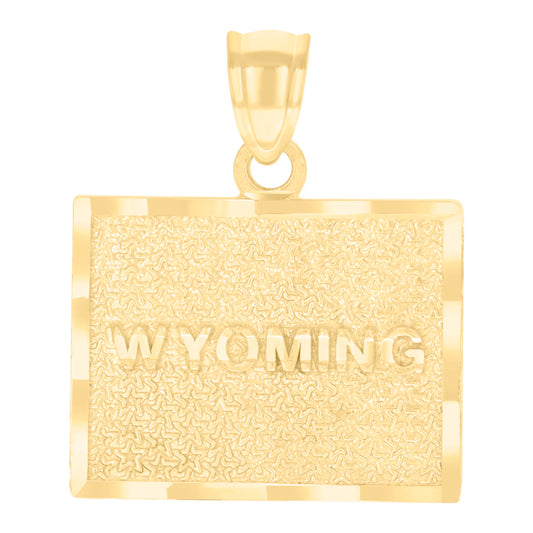 10k Yellow Gold Textured Unisex Wyoming State Charm Pendant