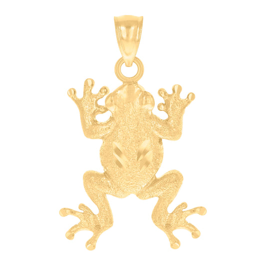 10k Yellow Gold Diamond Cut Textured Unisex Toad Frog Animal Charm Pendant