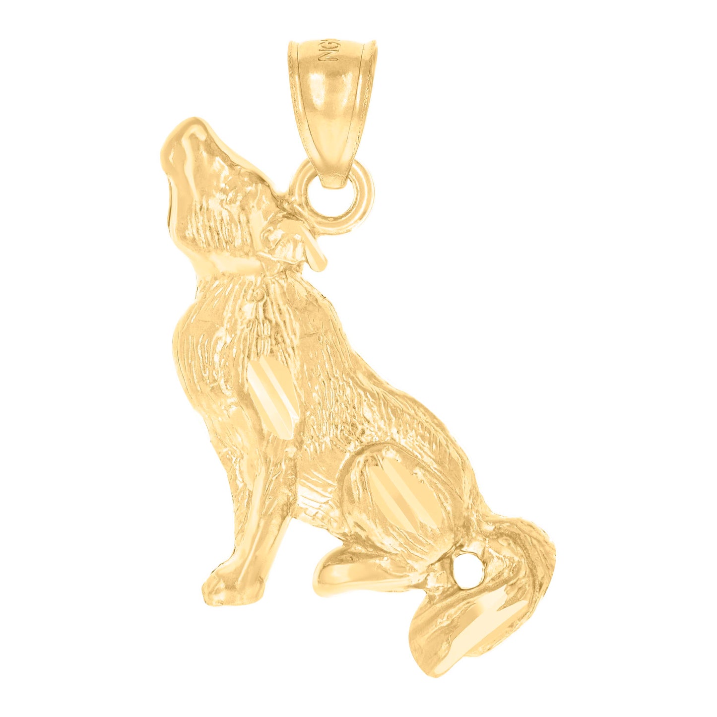 10k Yellow Gold Diamond Cut Unisex Wolf Animal Charm Pendant