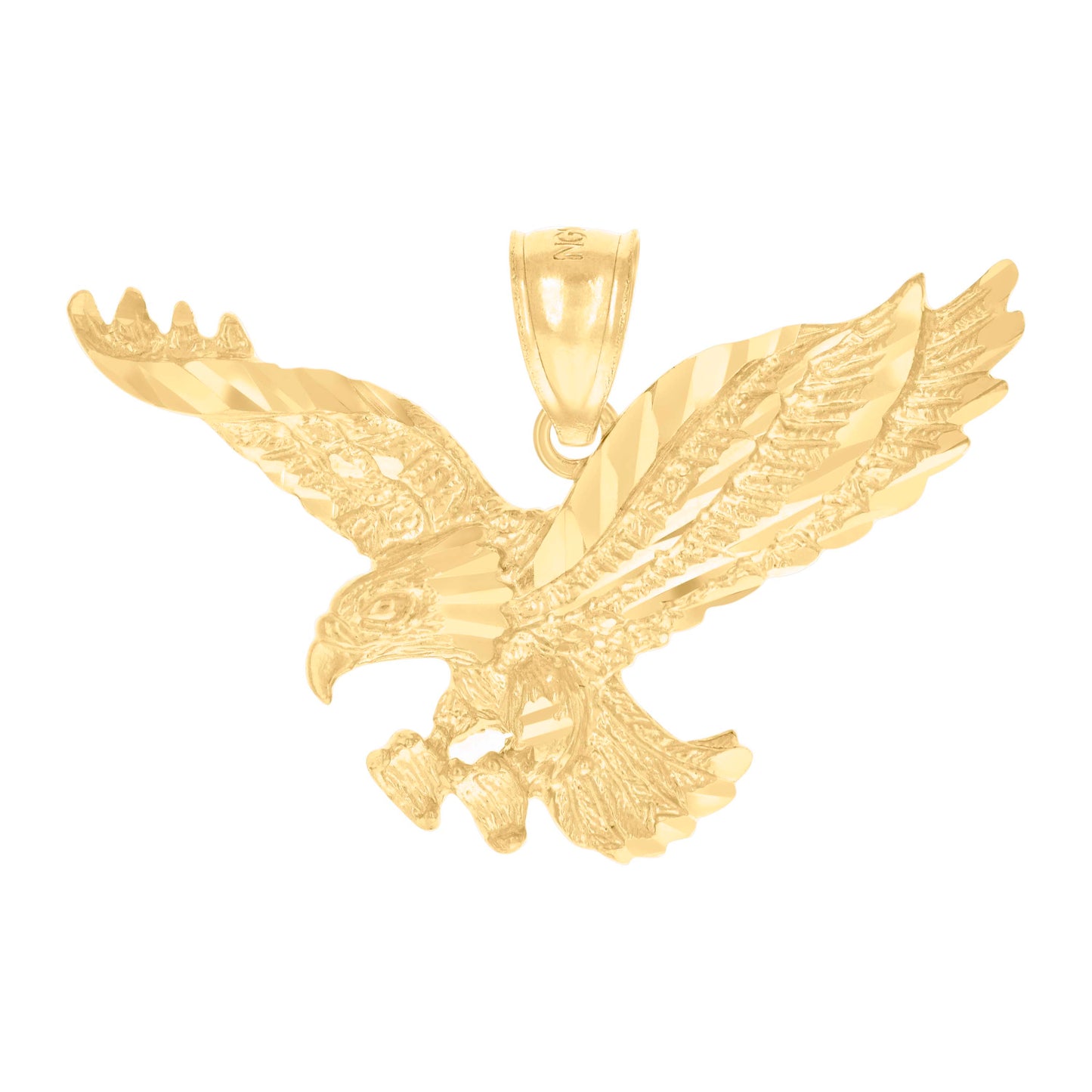 10k Yellow Gold Mens Diamond Cut Flying Eagle Bird Charm Pendant