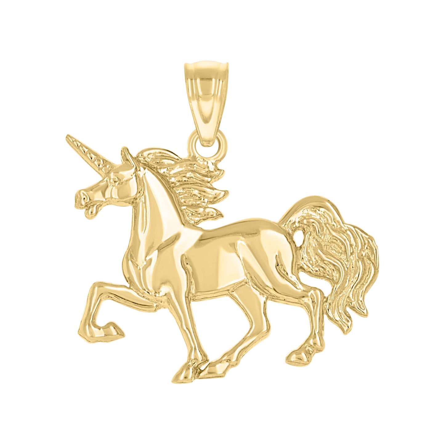 10k Yellow Gold Diamond Cut Unisex Unicorn Animal Charm Pendant