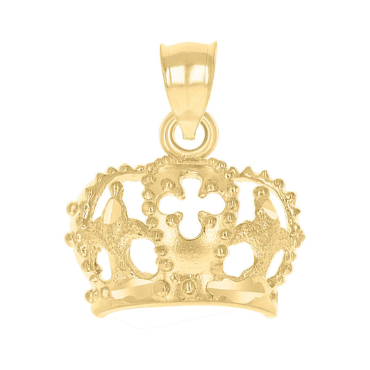 10k Yellow Gold Textured Unisex Crown Charm Pendant