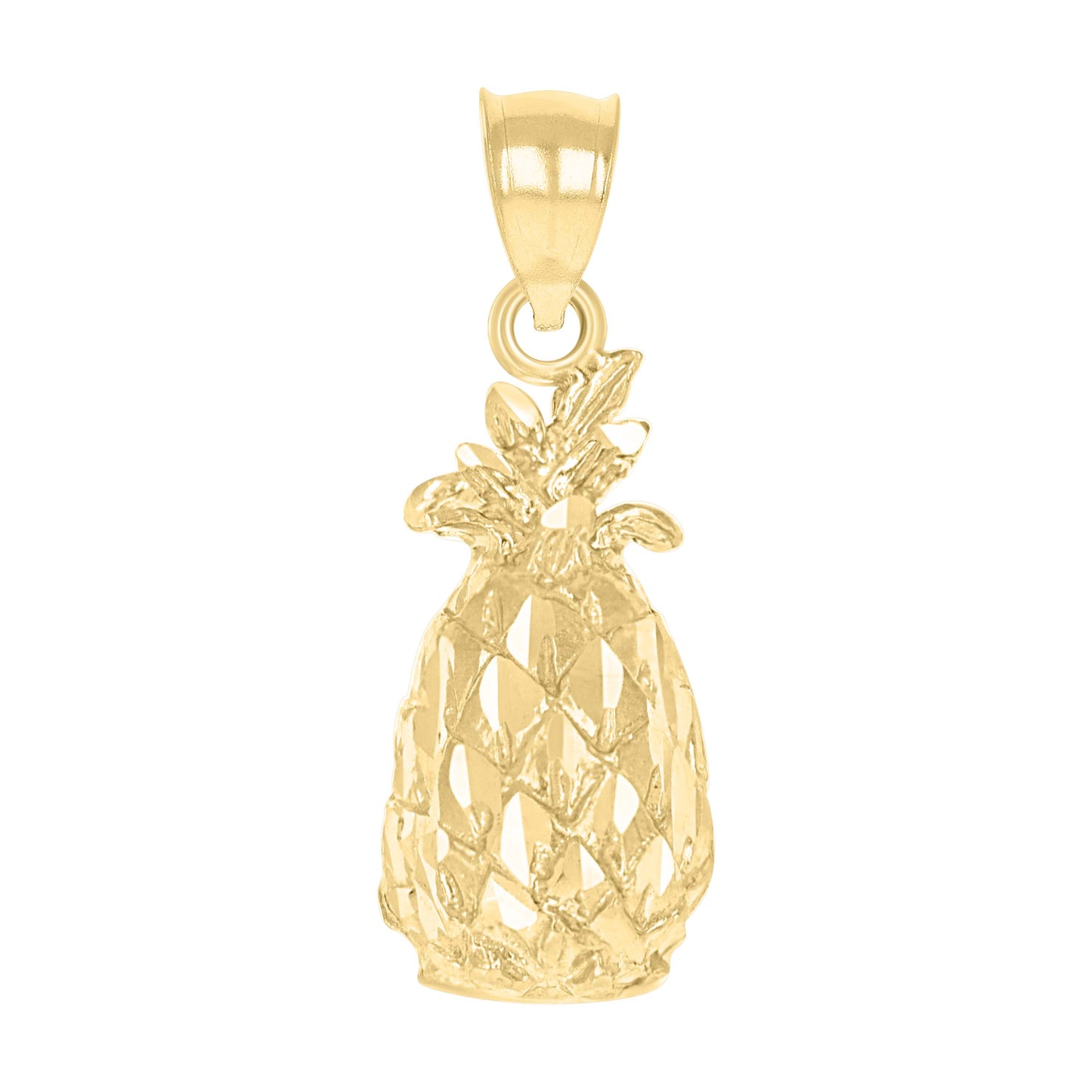 10k Yellow Gold Diamond Cut Unisex Pineapple Food Charm Pendant