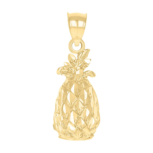 10k Yellow Gold Diamond Cut Unisex Pineapple Food Charm Pendant