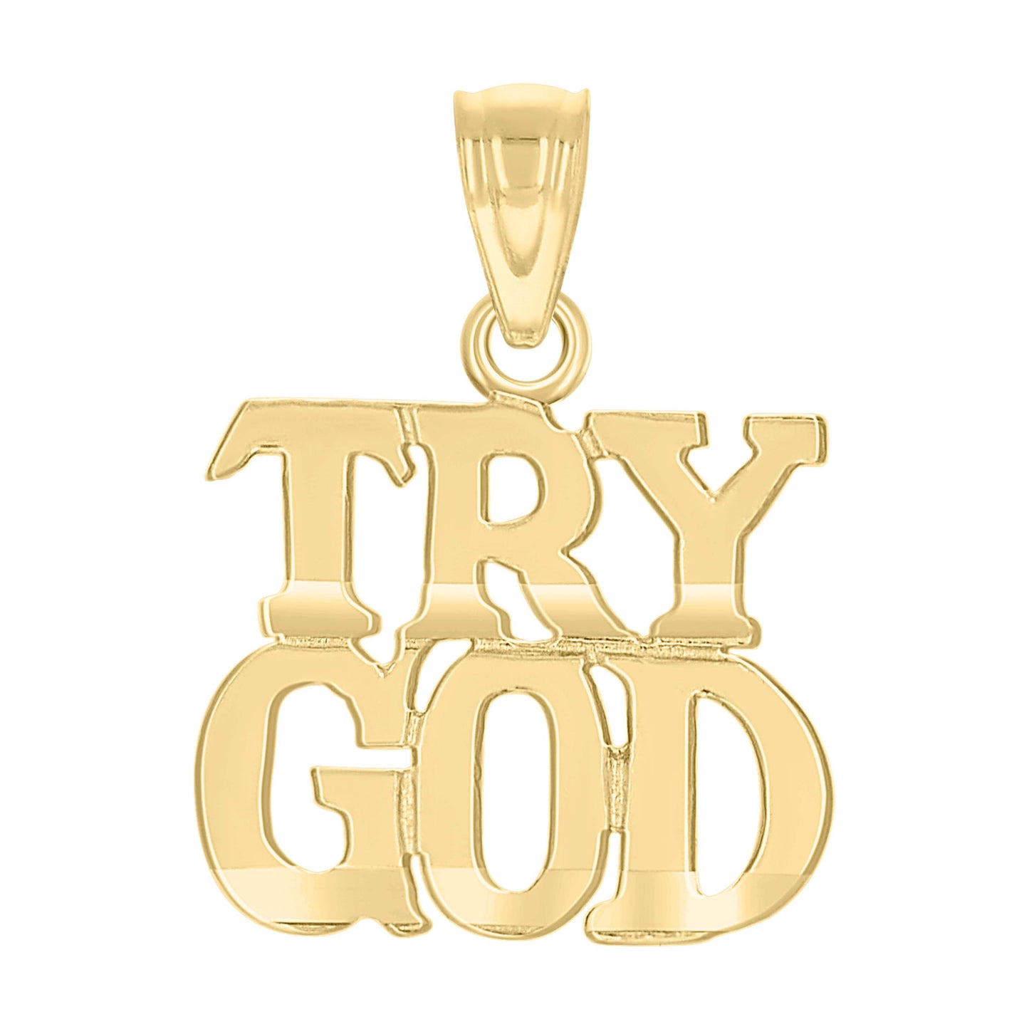 10k Yellow Gold Diamond Cut Unisex Try God Religious Charm Pendant