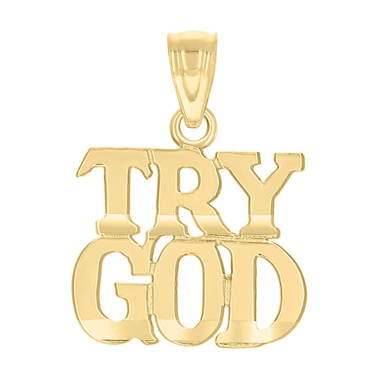 10k Yellow Gold Diamond Cut Unisex Try God Religious Charm Pendant