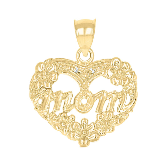 10k Gold Two Tone Womens Mom Heart Charm Pendant
