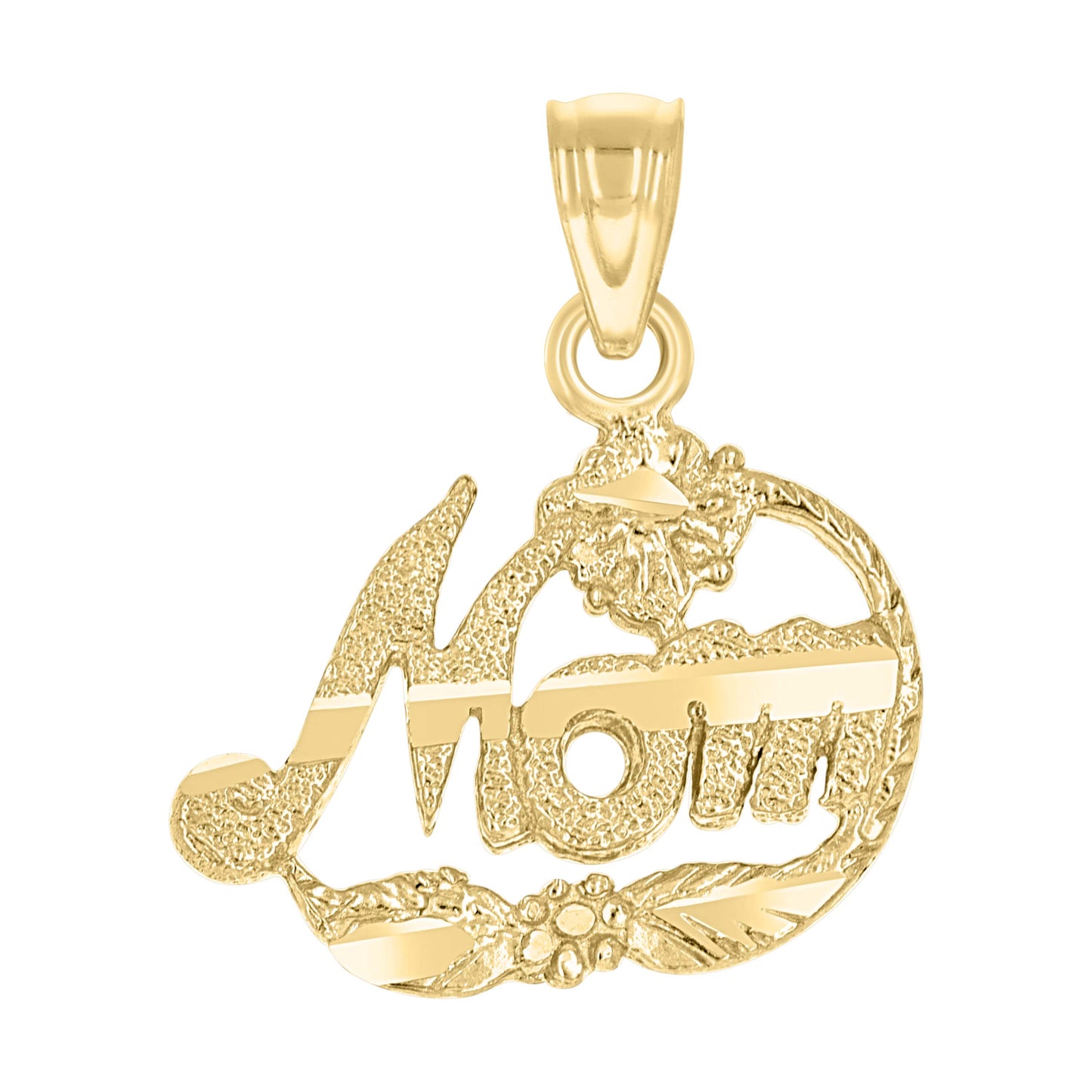 10k Two Tone Gold Womens Diamond Cut Flower Mom Charm Pendant
