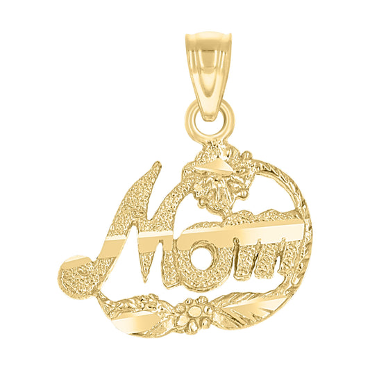 10k Two Tone Gold Womens Diamond Cut Flower Mom Charm Pendant