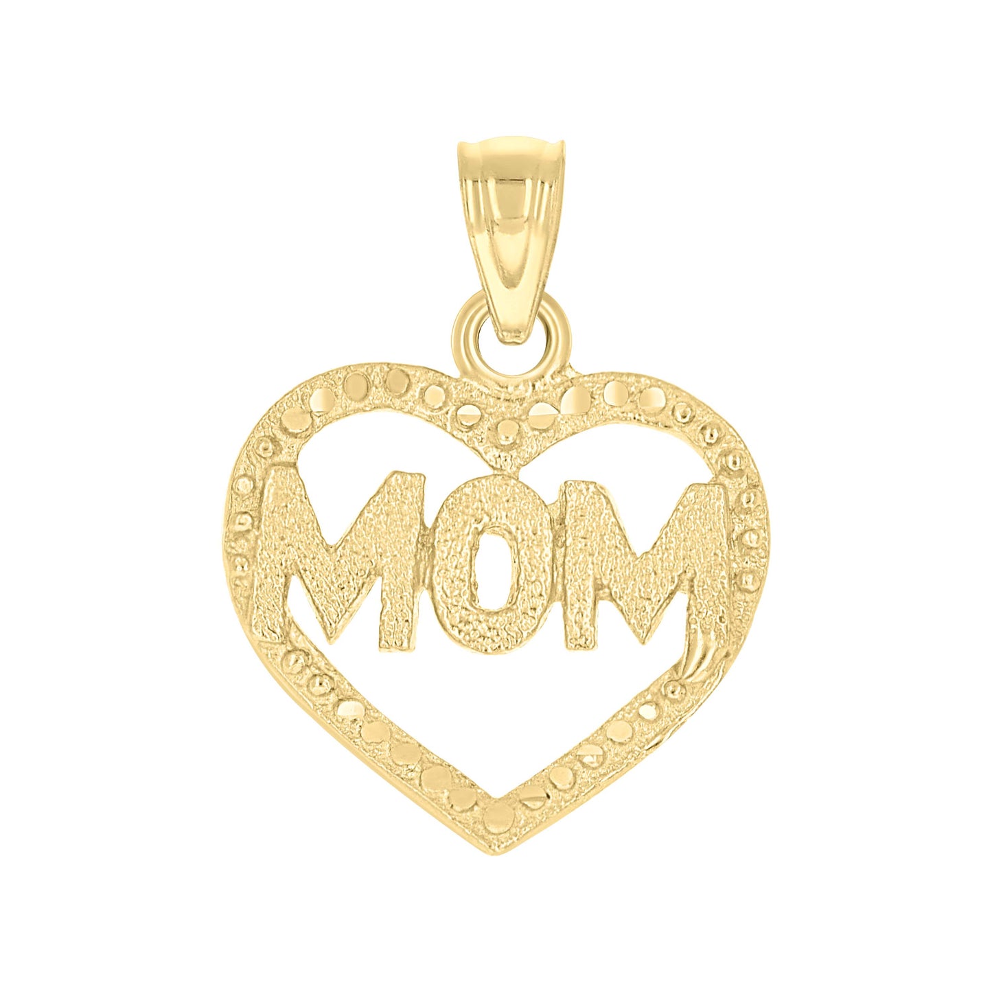 10k Yellow Gold Diamond Cut Womens Mom Heart Charm Pendant