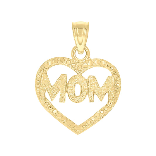 10k Yellow Gold Diamond Cut Womens Mom Heart Charm Pendant