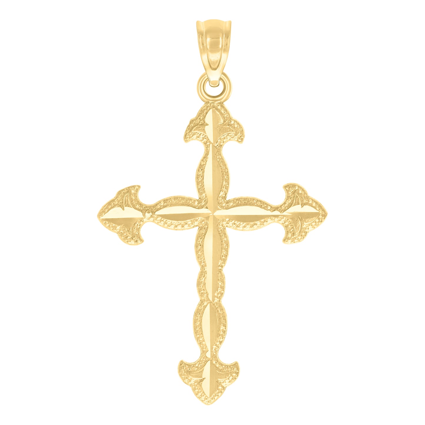 10kt Yellow Gold Diamond-Cut Unisex Cross Religious Charm Pendant