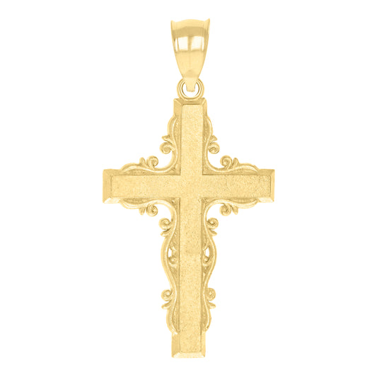 10kt Yellow Gold Diamond-Cut Unisex Cross Religious Charm Pendant