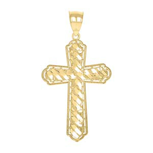 10kt Yellow Gold Diamond-Cut Nugget Unisex Cross Religious Charm Pendant