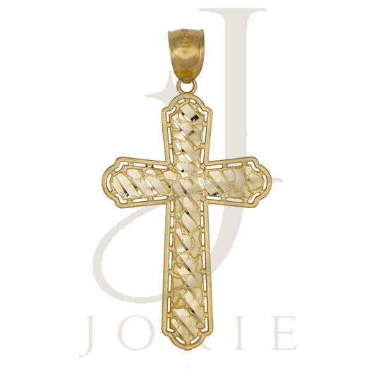10k Yellow Gold Diamond-Cut Nugget Unisex Cross Religious Charm Pendant