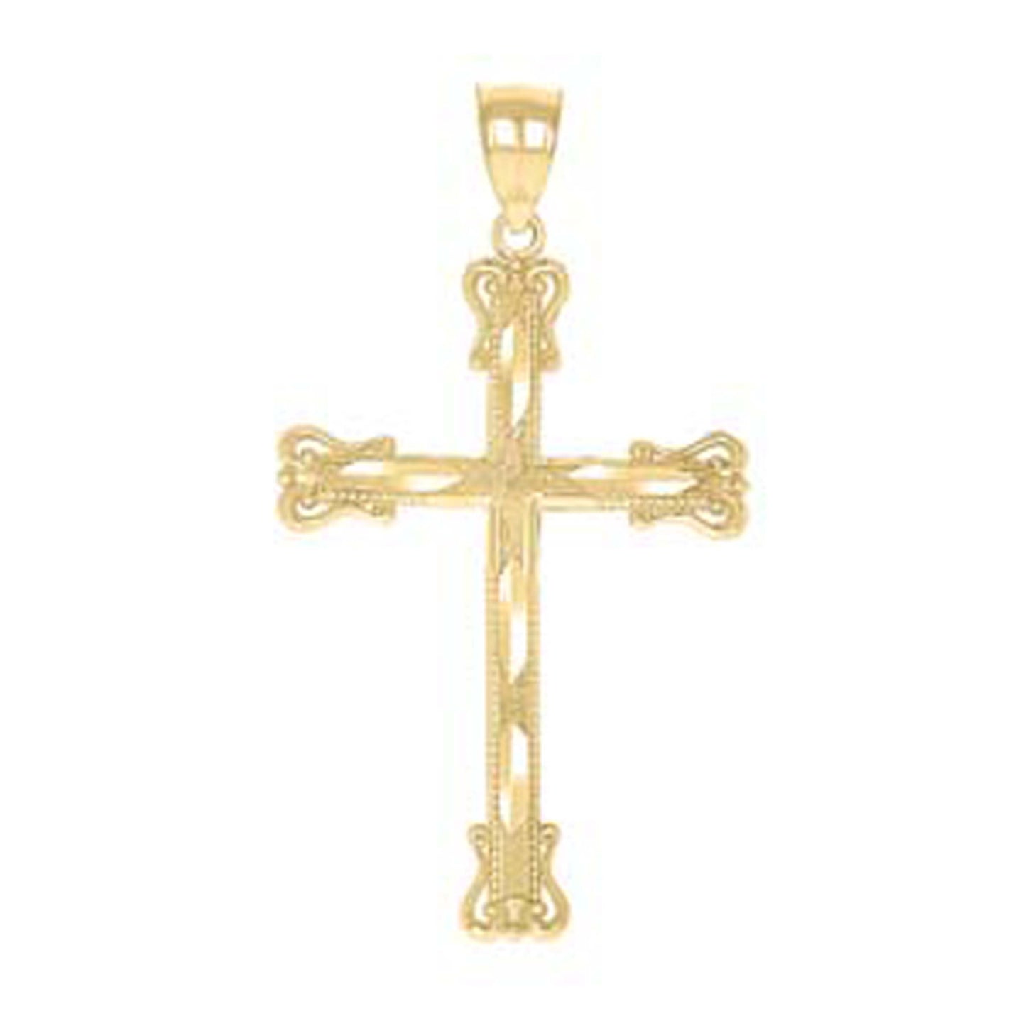 10kt Yellow Gold Diamond-Cut Unisex Cross Religious Charm Pendant