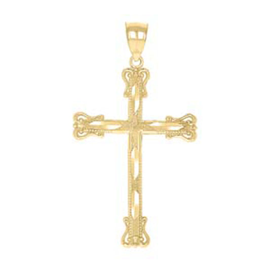 10kt Yellow Gold Diamond-Cut Unisex Cross Religious Charm Pendant
