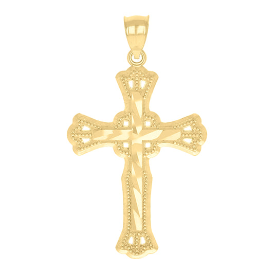 10kt Yellow Gold Diamond-Cut Unisex Cross Religious Charm Pendant