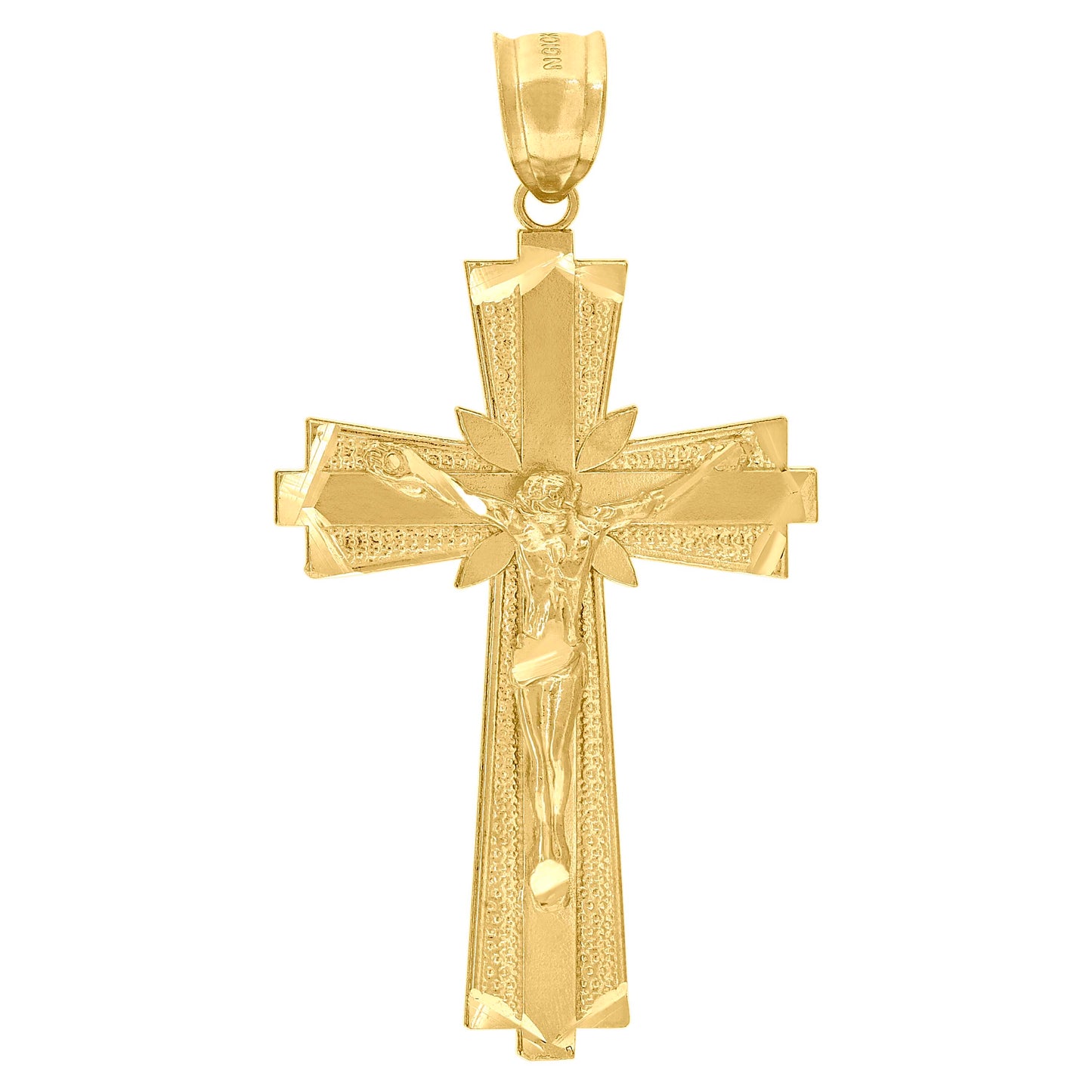 10kt Yellow Gold Diamond-Cut Unisex Cross Crucifix Religious Charm Pendant