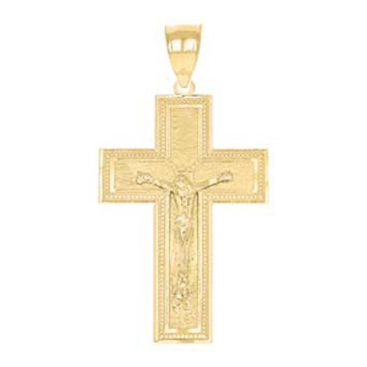 10kt Yellow Gold Diamond-Cut Unisex Cross Crucifix Religious Charm Pendant