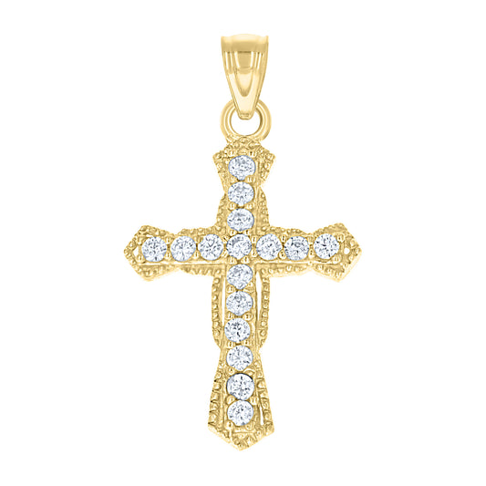 10kt Two-Tone Gold Cubic-Zirconia Unisex Cross Religious Charm Pendant
