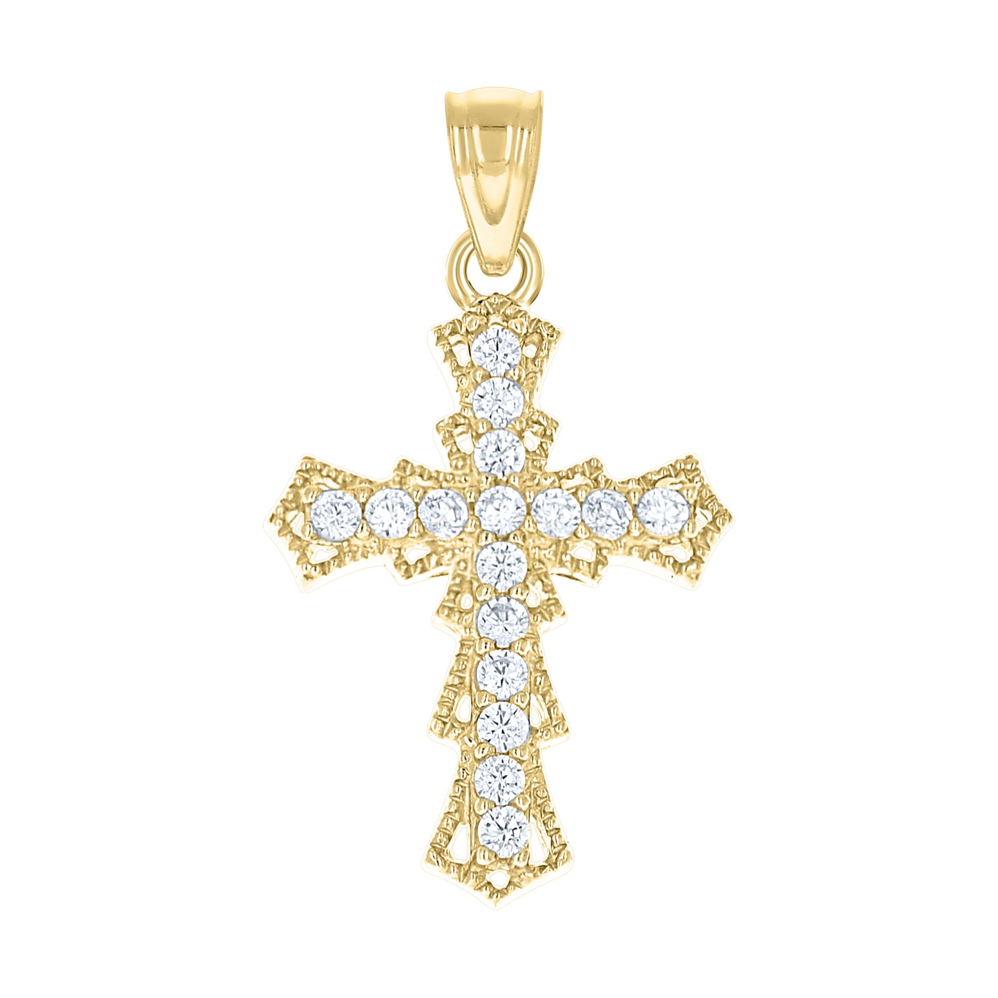 10kt Yellow Gold Cubic-Zirconia Unisex Cross Religious Charm Pendant