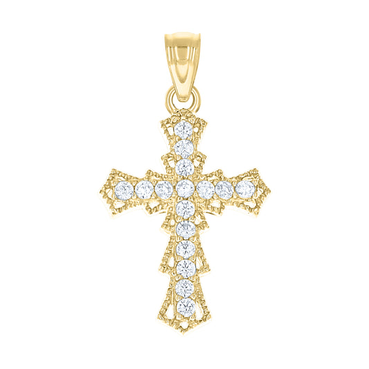 10kt Yellow Gold Cubic-Zirconia Unisex Cross Religious Charm Pendant