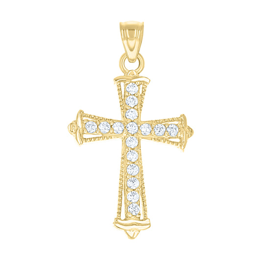10kt Yellow Gold Unisex Cubic Zirconia Cubic-Zirconia Cross Religious Charm Pendant