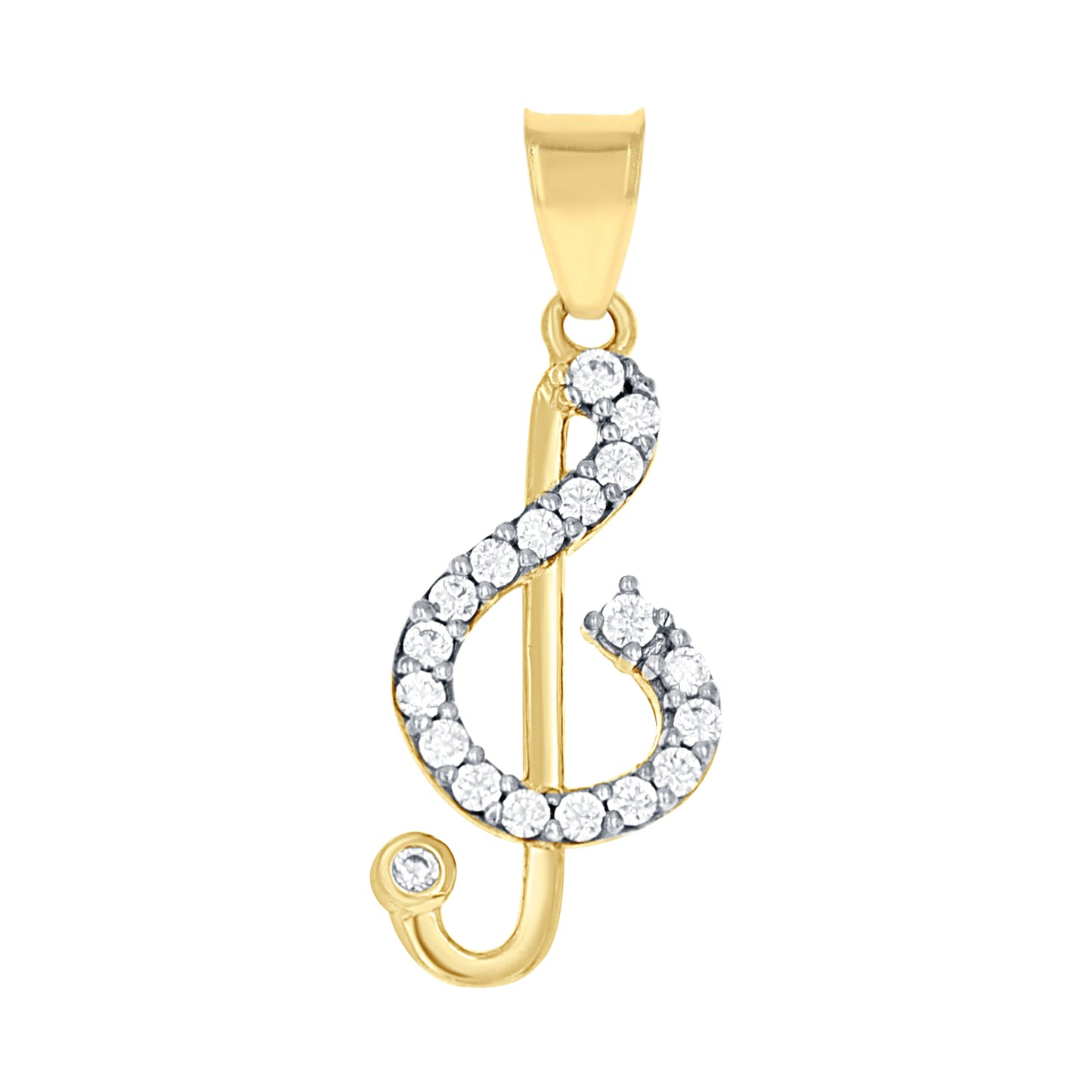 10k Two Tone Gold Unisex Cubic Zirconia Treble Clef Musical Knot Charm Pendant