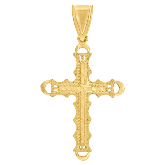 10kt Yellow Gold Unisex Diamond-Cut Cross Religious Charm Pendant